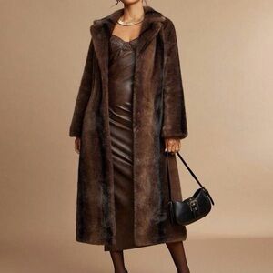 Elegant Brown Faux Fur Coat